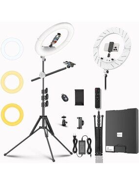 Dimmable 55W Ring Light Kit with Tripod & Dual Phone Holder for Selfies, Makeup